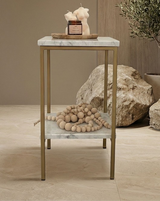 stoliki kawowe Lovis- złoty stolik z półką, stolik nocny, stolik, stolik pomocniczy