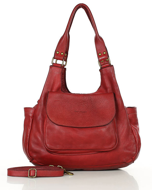 torby na ramię Włoska torebka skórzana z kieszenią retro bag handmade - bordo