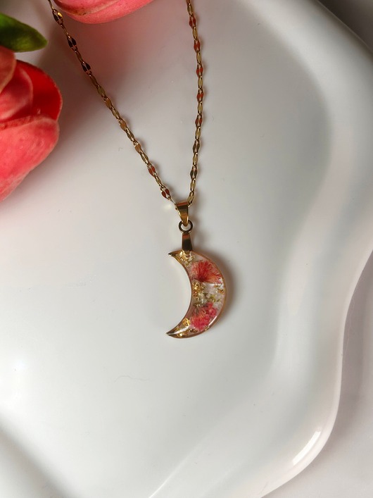 złote naszyjniki Naszyjnik księżyc z koralowymi kwiatami Biżuteria z kwiatami