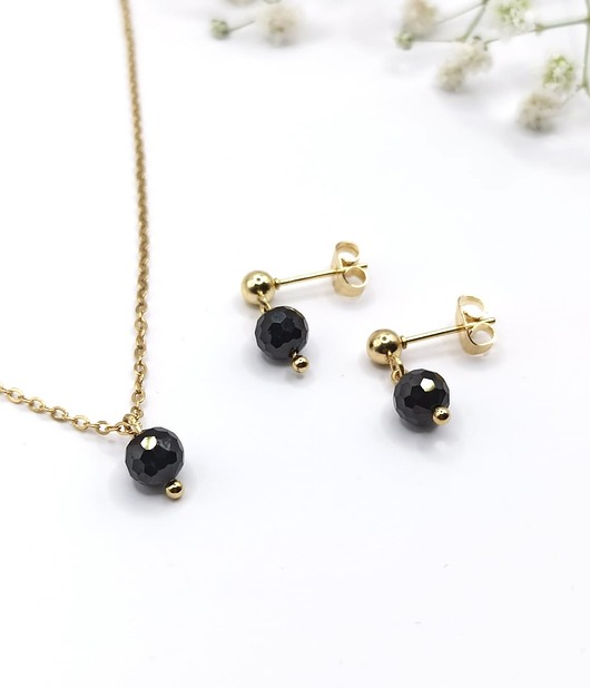 komplet biżuterii Delikatny komplet z czarnym turmalinem