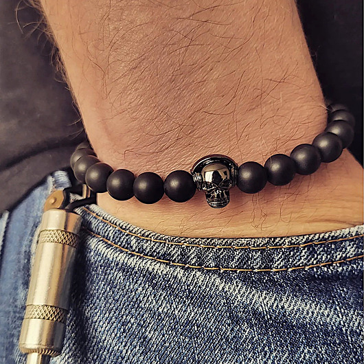 biżuteria męska Bransoletka męska DJ SKULL-onyx mat