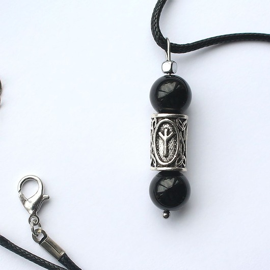 biżuteria męska Ochronny - Czarny turmalin i runa Algiz