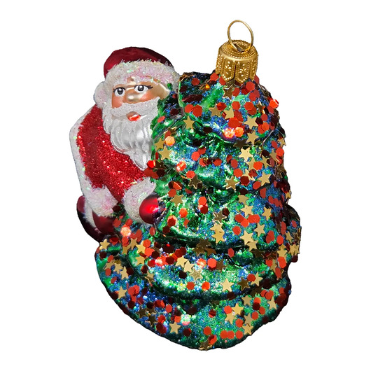 bombki Ręcznie malowana szklana bombka Mikołaj na kolorowej choince