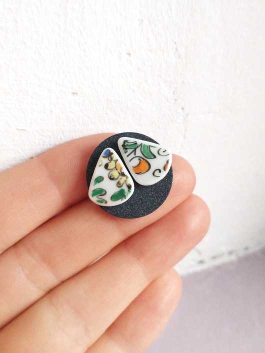 Kolczyki ceramiczne opolskie Cepelia biżuteria z talerzy