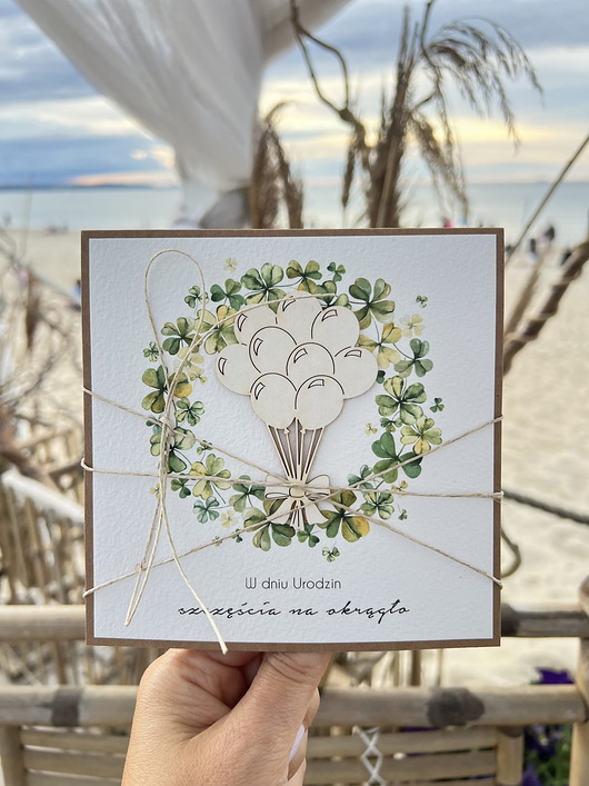 kartki scrapbooking Kartka ręcznie robiona - urodzinowa w dniu urodzin czterolistna koniczynka