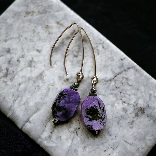 kolczyki z kamieniami LUX. UNIKATOWE kolczyki : czaroit