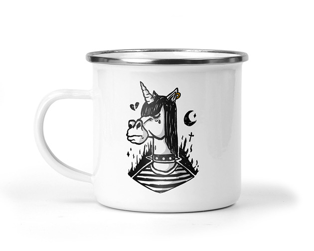 kubki Kubek metalowy czarny jednorożec