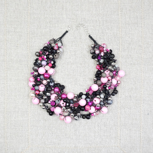 kolie 6987 Naszyjnik handmade: mix różu, szarości i czerni