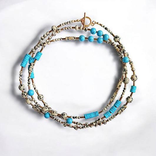 korale UNIKATOWY sznur kamieni 120cm : naszyjnik : jaspis i turkus