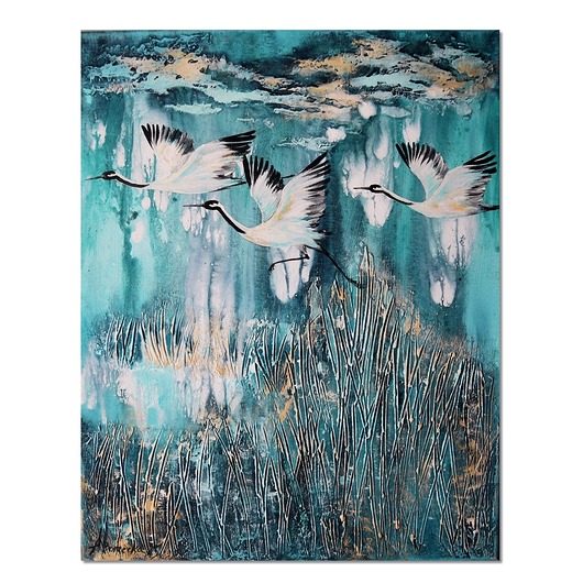 obrazy Żurawie 28 ptaki obraz do salonu malowany na płótnie