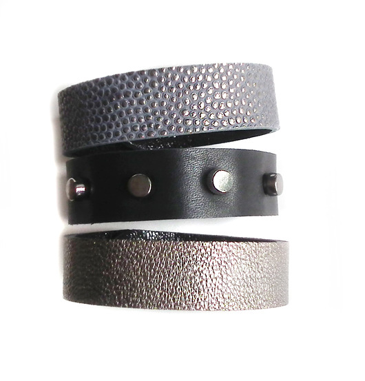 Komplet trzech bransolet skórzanych gunmetal. Mikashka