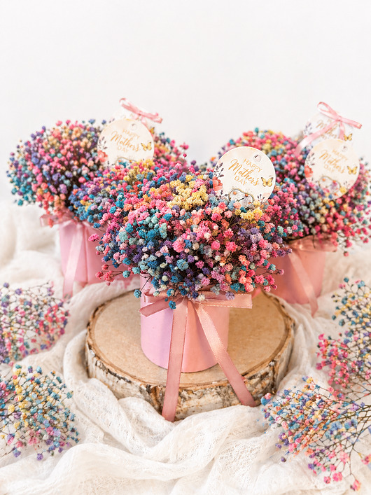 dodatki ślubne Flowerbox mini gipsówka stabilizowana