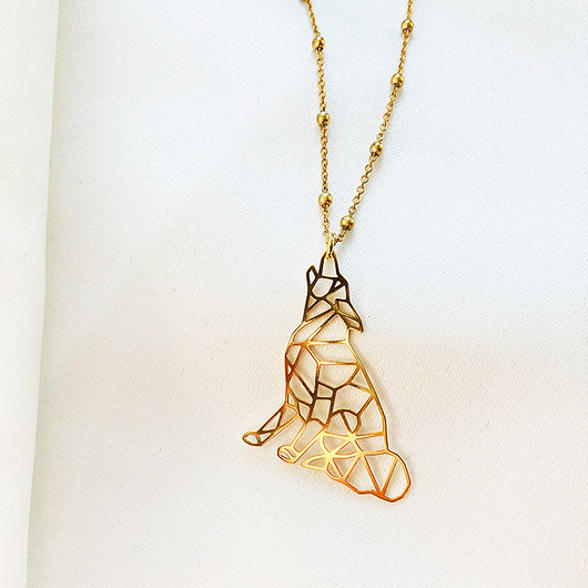 złote naszyjniki NASZYJNIK złoty wilk,  wilczek origami