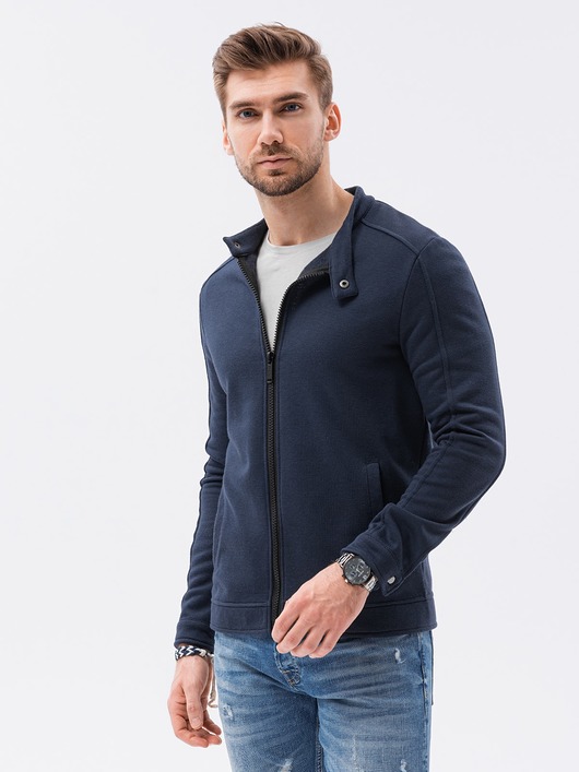 bluzy męskie Bluza męska rozpinana bez kaptura - granatowa V2 B1071
