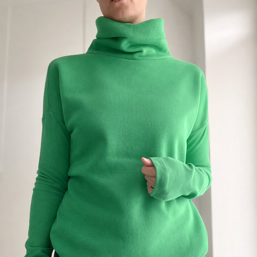 bluza bez kaptura damska Wąski rękaw Golf Trawa