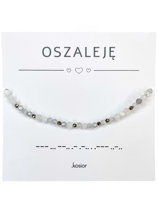 bransoletki na sznurku Bransoletka z alfabetem Morse Labradoryt, Księżycowy, Piryt