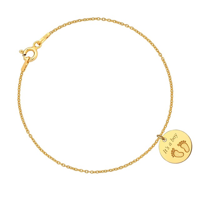 bransoletki złote Bransoletka ze stópkami i grawerem "It's a boy"
