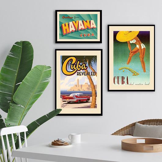 3 plakaty w ramkach Cuba Vintage Poster Gallery Wall