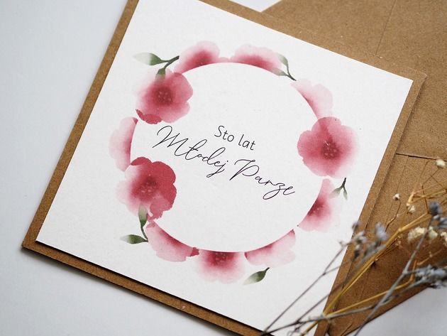 kartki scrapbooking Kartka na ślub rustykalna Amarantowe kwiaty