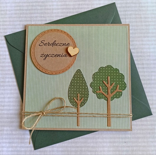 kartki scrapbooking Serdeczne życzenia - drzewka - zieleń