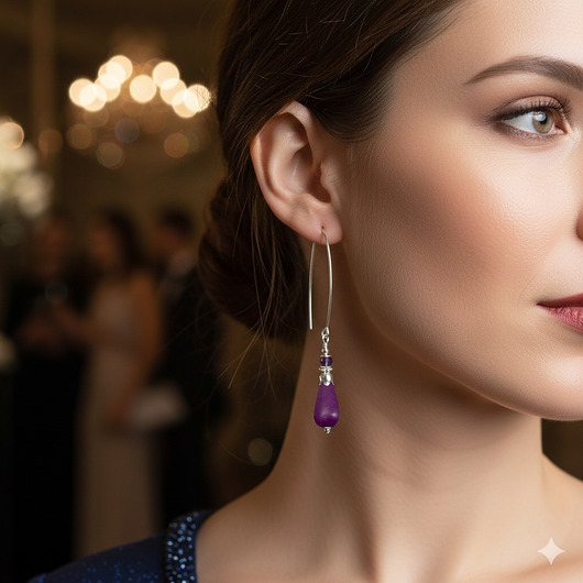kolczyki z kamieniami Piękne, długie, fioletowe kolczyki, howlit, ametyst, srebro 925