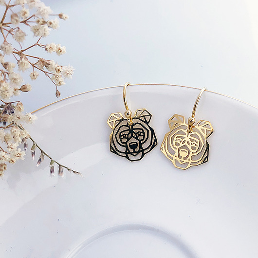 kolczyki pozłacane Kolczyki z misiem, małe złote misie origami