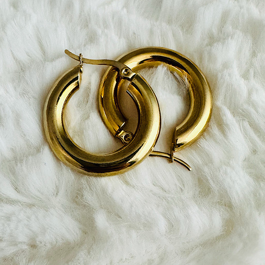 kolczyki pozłacane Złote KOLCZYKI grube koła,  modne kolczyki stal szlachetna