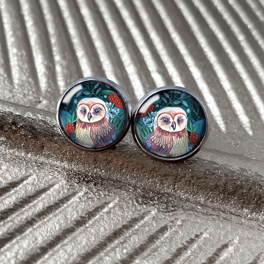 kolczyki szklane Owl kolczyki wkrętki dla nastolatki