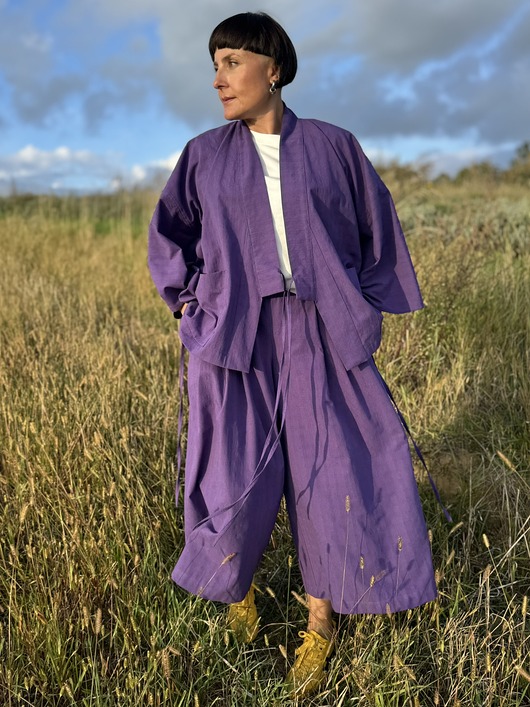 komplety damskie Żakardowy komplet Purple - kimono i kuloty
