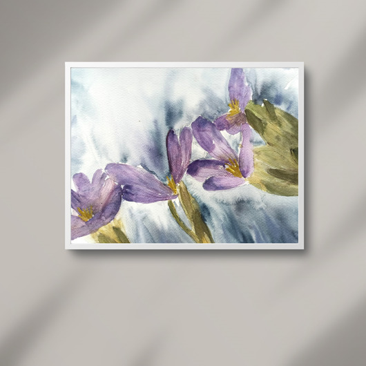 obrazy WYPRZEDAŻ SZTUKI! Akwarela Krokusy oryginalny obraz 300g A4 21x30 cm
