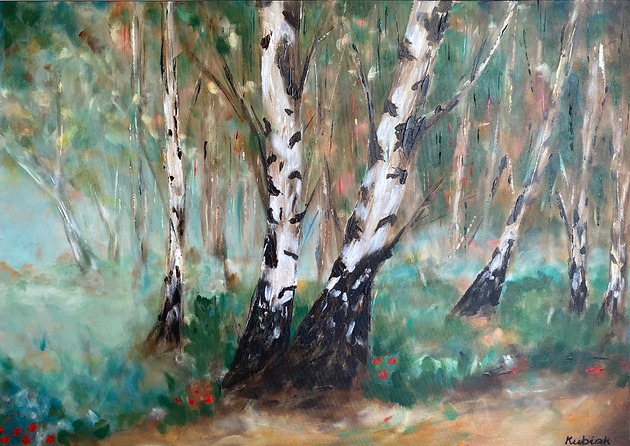 obrazy Zaklęcie 70x100 cm duży obraz na płótnie brzozy Magda Kubiak