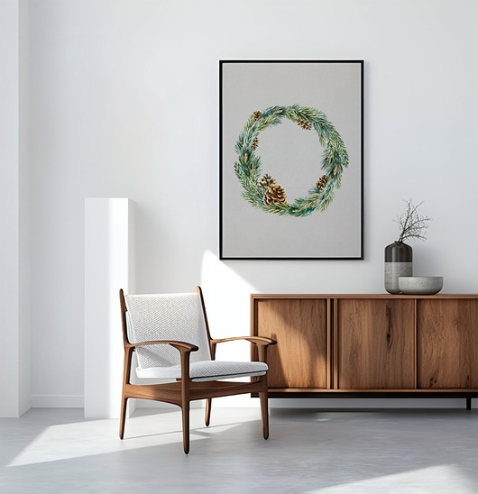 plakaty Plakat Swiąteczny Wianek na ścianę A3 Minimalistyczny bożonarodzeniowy