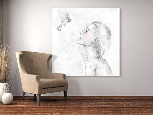 Obraz na płótnie "&Bird&Gray" 100x100 cm Krzanoo