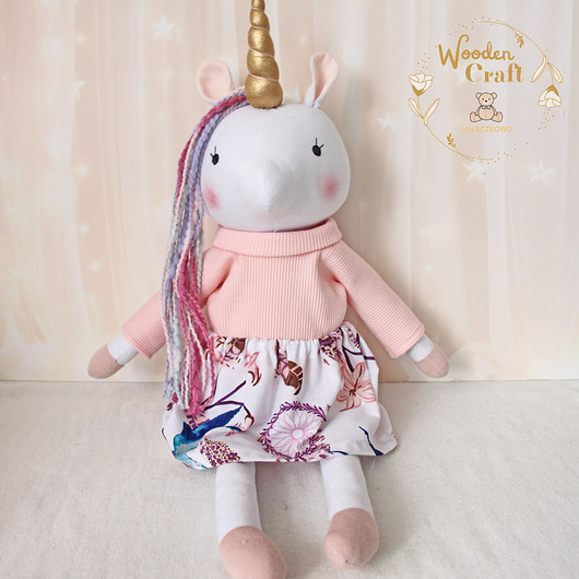 misie i maskotki Jednorożec Cleo, przytulanka ręcznie szyta, róż, prezent GOTOWY