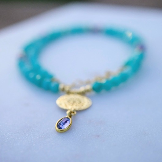 złote naszyjniki Lśniący tanzanit z amazonitami, ekskluzywny naszyjnik