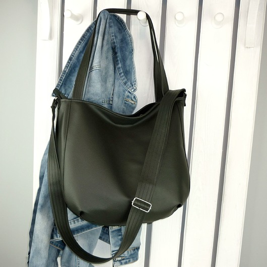 torby na ramię Czarna torba 3w1, czarna torba worek hobo