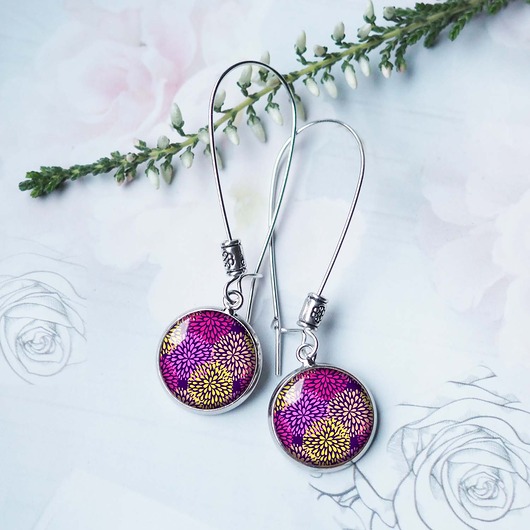 kolczyki szklane Kolczyki   "RETRO FLOWERS" unikatowe artystyczne na PREZENT