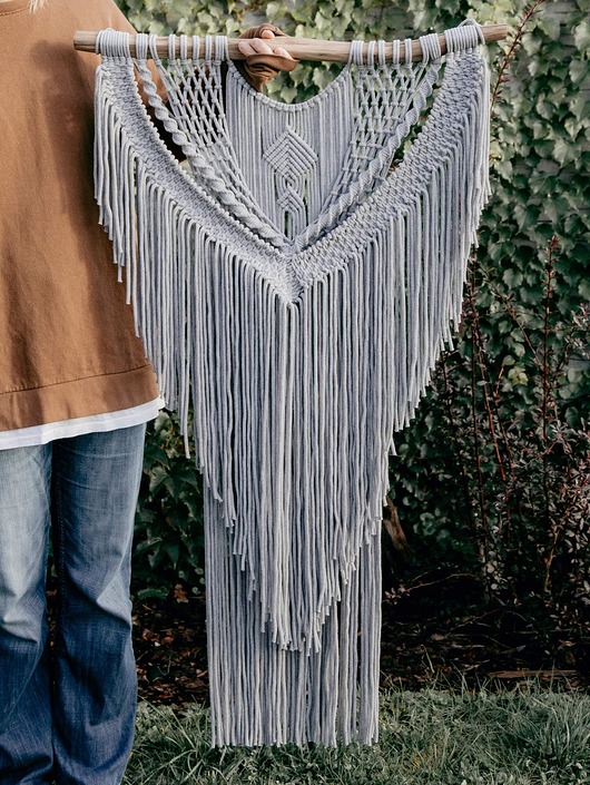 makramy Makrama szara  / boho dekoracja DOSTĘPNA od ręki