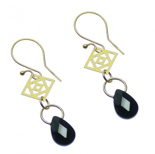 Kolczyki LONG GOLD ONYX POPLAVSKY