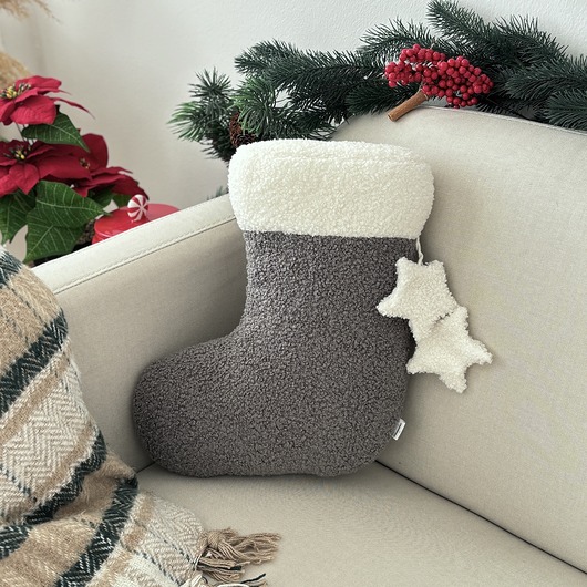 dekoracje świąteczne Poduszka Świąteczna Skarpeta Ciemna Szara Boucle