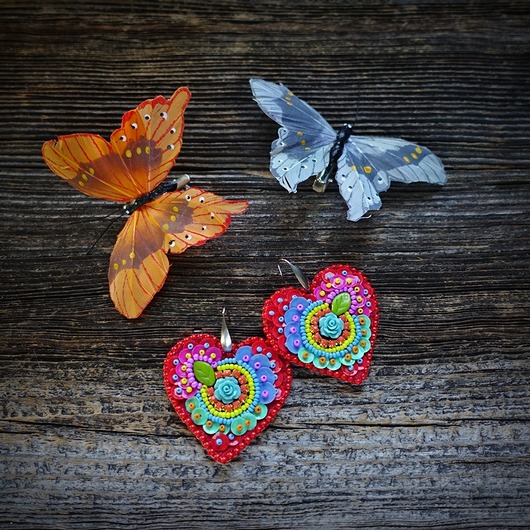 kolczyki soutache Kolekcja Frida - kolczyki kolorowe serca