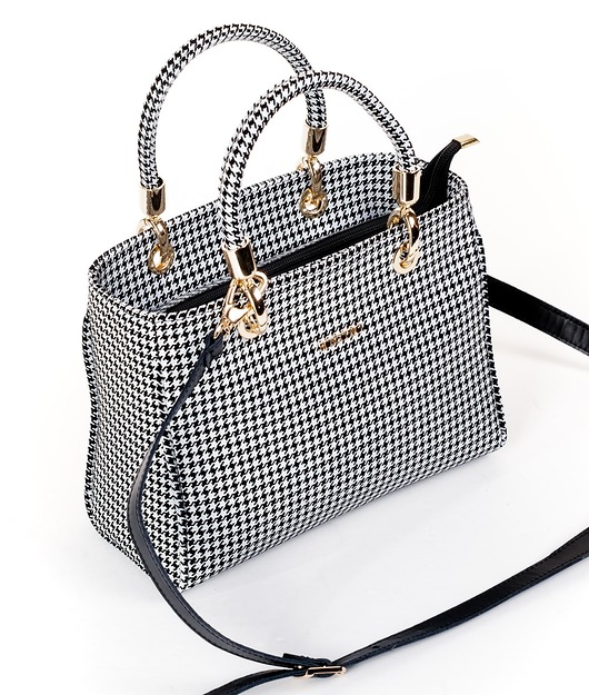 torebki do ręki Skórzany kuferek -  czarno-biała pepitka  (7042)