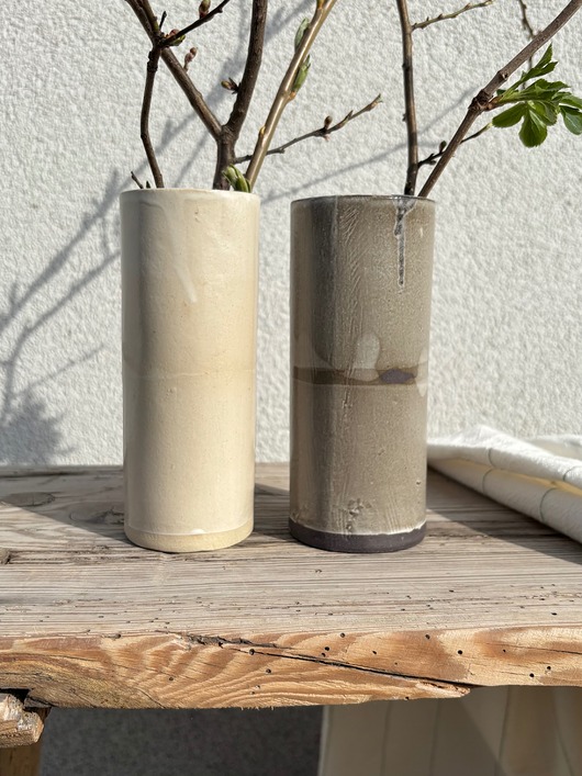 wazony Zestaw 2 Ceramicznych Wazonów Earth Tones Black and White