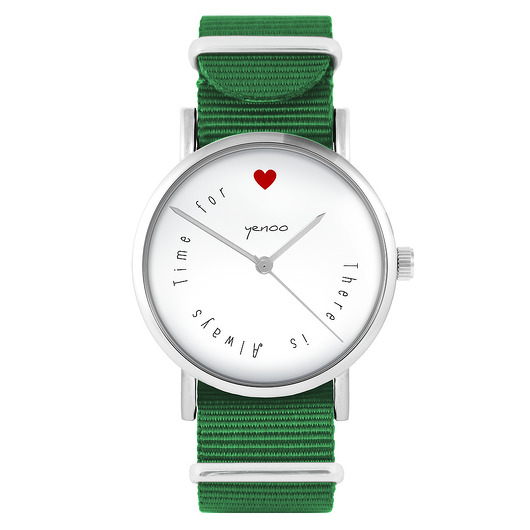 zegarki damskie Zegarek - Love time - zielony, nylonowy