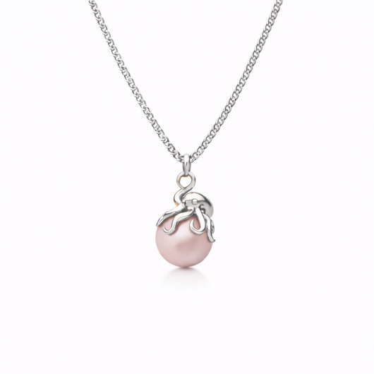 złote naszyjniki Ośmiornica z różową perłą- naszyjnik srebro, złoto, różowe złoto