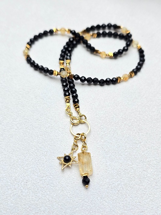 złote naszyjniki Turmalinowo - Cytrynowy Naszyjnik z Różą Wiatrów