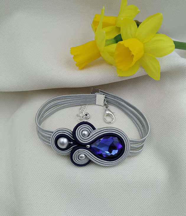 bransoletki soutache Bransoletka sutasz, szafirowa bransoletka, soutache, srebrna