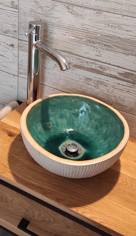 umywalki "Umywalka 'Masa Perłowa' Przepiękna Ozdoba Łazienki w Kolorze Turkus i Biały