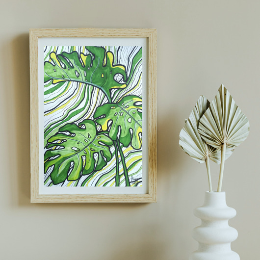 grafiki i ilustracje Rysunek kolorowe flamastry Monstera oryginalny 20x30 cm