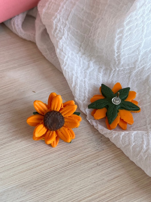 kolczyki z masy plastycznej Kolczyki słoneczniki handmade Polska polimerowa glina